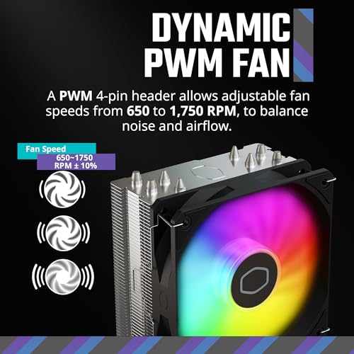 Cooler Master Hyper 212 Spectrum V3 CPU Air Cooler with ARGB Synchronization, 120mm PWM Fan, 4 Copper Direct Heatpipes, 152mm Tall, for AMD Ryzen AM5/