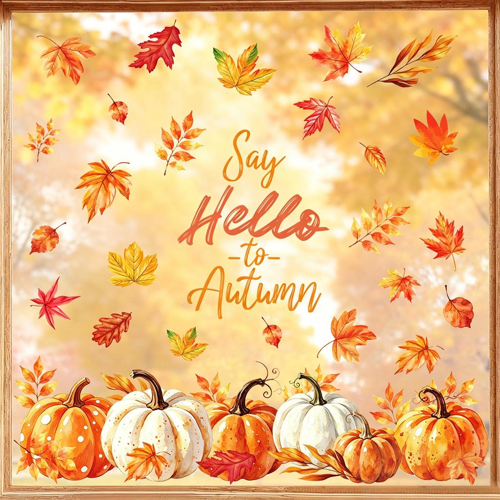 Thanksgiving Window Clings Static Cling Glass Stickers Removable Pumpkin Maple Leaf Party Holiday Decorations