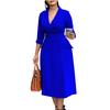 Women's Double-Breasted Suit Collar Solid Color Mid-Length Dress