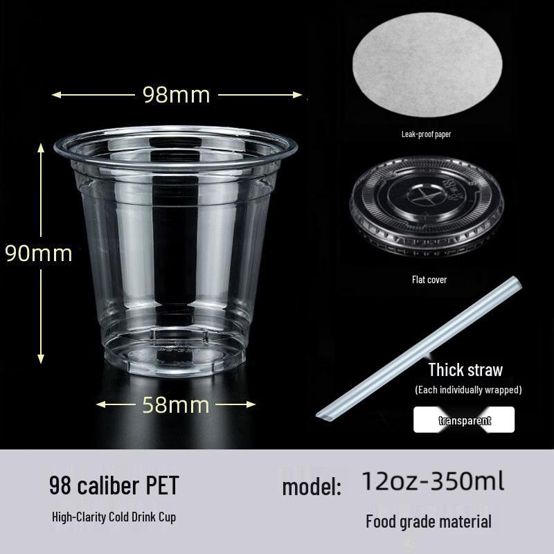 98mm Clear PET Disposable Cups for Cold Drinks, Coffee, Milk Tea & Desserts