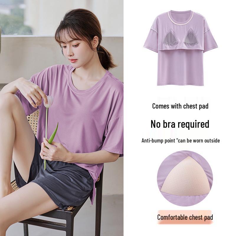 

Женский пижамный комплект из модала с коротким рукавом - Летний тонкий стиль, для ношения на улице или дома L (95-115 lbs)