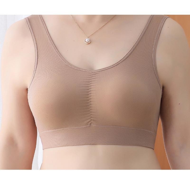 Womens Middle Aged Plus Size Vest Style Seamless Wirefree Thin Push Up Sports Bra