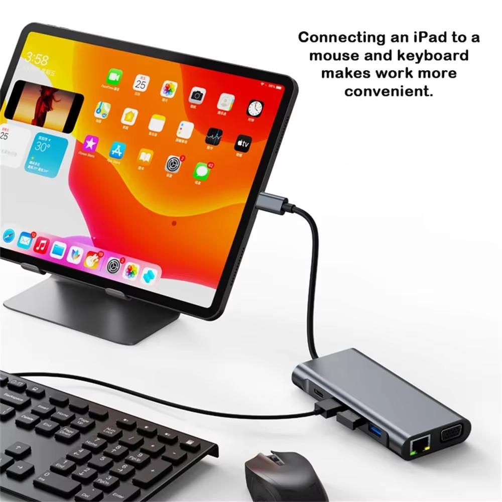 USB C HUB 4K 30Hz Tipo C a HDMI Adaptador USB 3,0 Compatible 11 En 1 Tipo C HUB Dock PD 87W USB C Divisor Para MacBook Pro Air