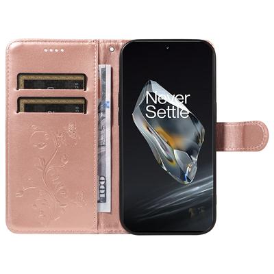 For OnePlus 12 5G PU Leather Cases Flower Pattern Wallet Stand Phone Cover with Strap