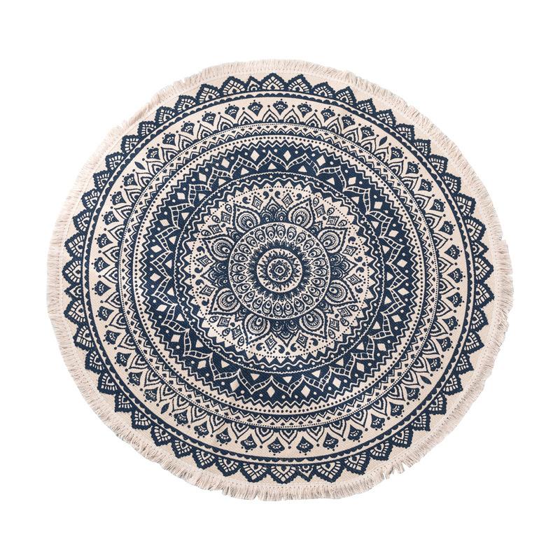 Nordic Round Carpets Bohemia Ethnic Tassel Yellow Mandala Carpet Living Room Cotton Linen Big Rugs Modern Classic 120cm Mats