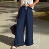 VONDA Women Casual Elastic Waist Casual Nonelastic Wide Leg Pants Ruffled Hem Trousers
