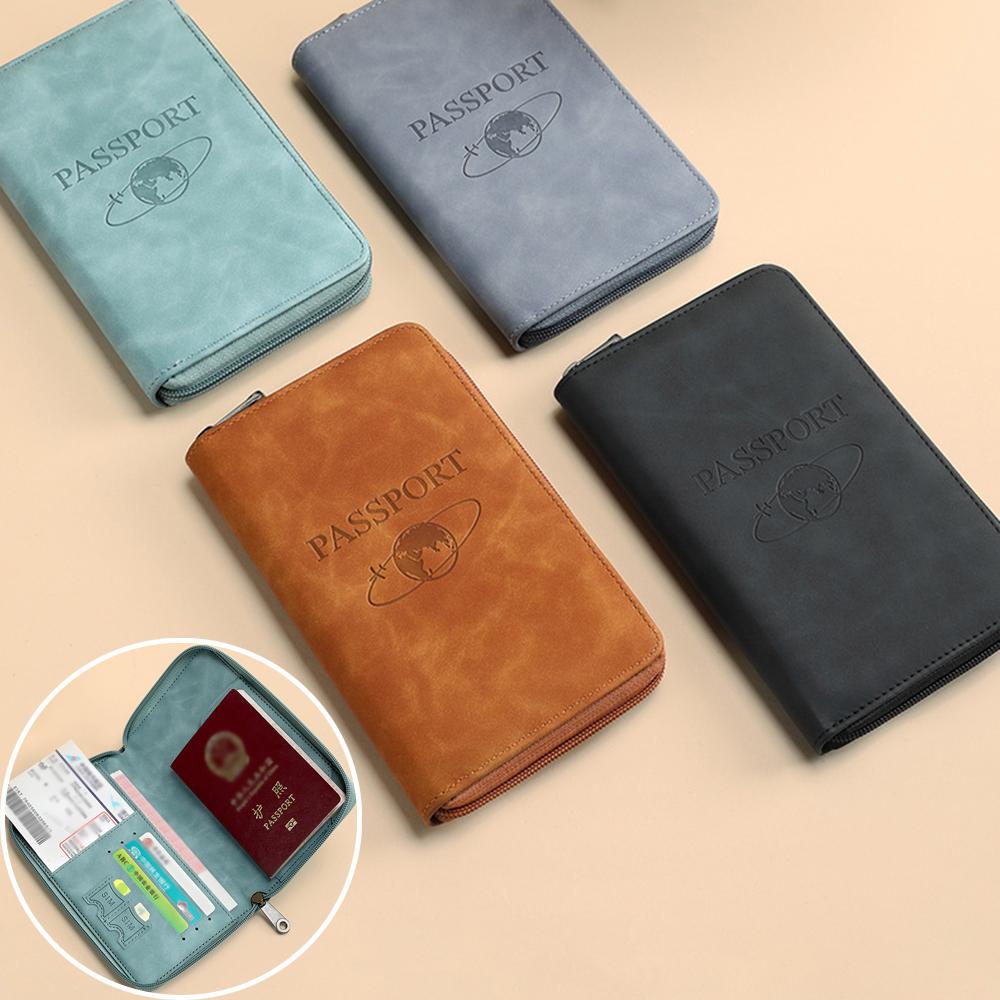 RFID Blocking Passport Holder PU Leather Wallet Passport Cover Portable Multi-function Zipper Ticket Clamp Travel Accessories