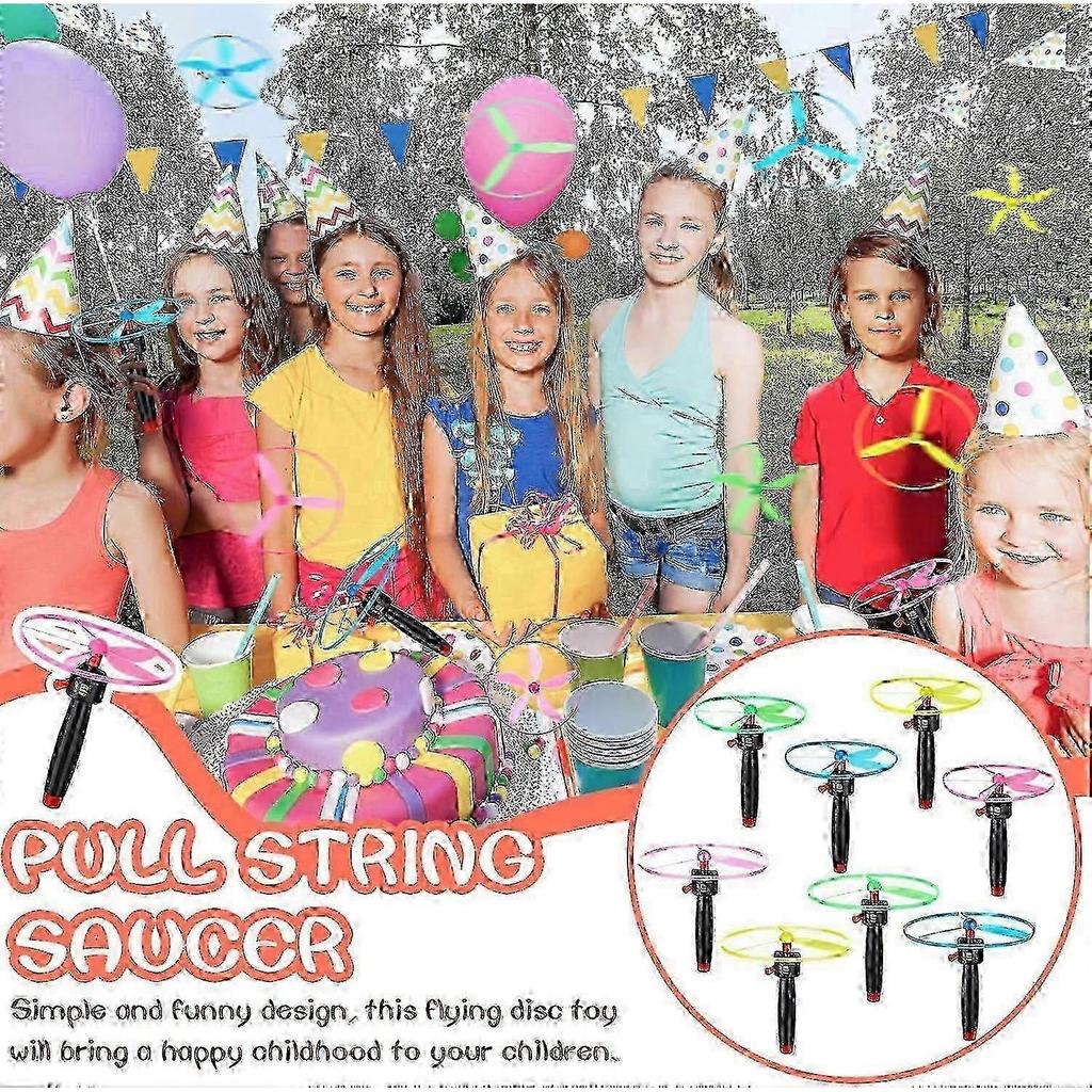 12-Piece Flying Saucer Disc Helicopter Toy Set with 4 String Launchers and 8 Disc Launcher Toys for Kids Edition 0905