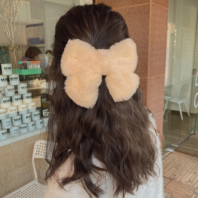 Bang Bang Fake Fur Winter Ribbon Hair Clip black