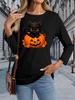 Black Cat Pumpkin Halloween Graphic Long Sleeve T-shirt