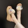 Female Flower Butterfly Slippers Summer Large Size Slope Heel Beach Shoes Open Toe Round Head High Heels Pantufa Feminina