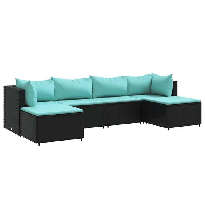 VidaXL Salon de jardin 6 pcs avec coussins Noir Résine tressée, ensemble de canapés d'extérieur, canapé d'angle de jardin, 3308244