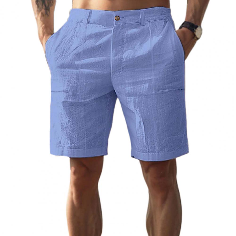 Heren Zomer Casual Shorts Mid-rise Knoop Ritsgulp Zakken Shorts Effen Kleur Rechte Pijp Korte Broek Streetwear M blauw