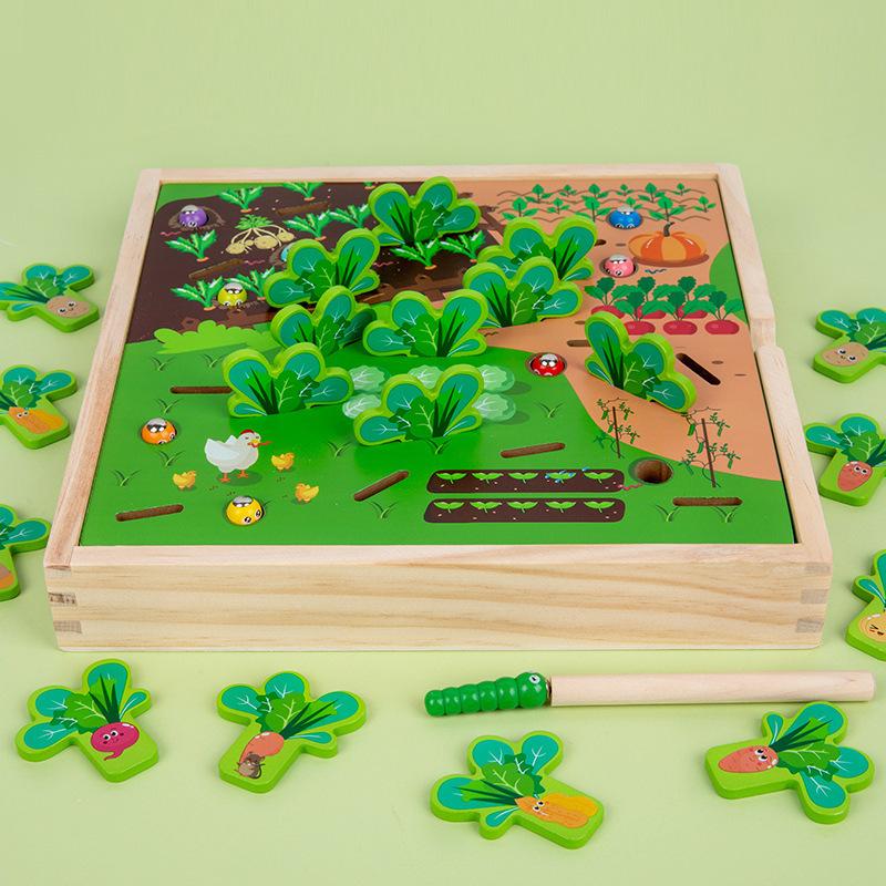 Pastoral vegetables pulling radishes and catching insects game baby enlightenment early education catching insects children educational wooden toys