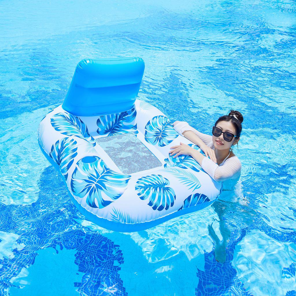 Maple Leaf Inflatable Water Lounger with Mesh Backrest - Adult Pool Float Bed
