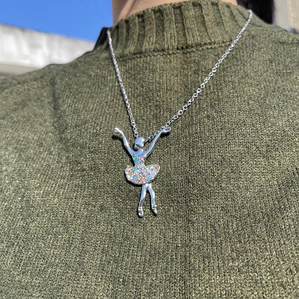 CERSLIMO Collana con ballerina per ragazze, gioiello per bambini, regalo per ragazze adolescenti, adorabile ballerina crytals regalo per ragazze | Collana carina per ragazze regalo di Natale, Zirconia