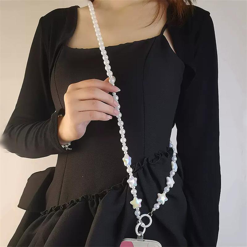 Korea Laser Star Cute Bead Oblique Span Chain Phone Bracelet Strap Charm Chain Knot Cellphone Lanyard Keychain Bag Long Lanyard
