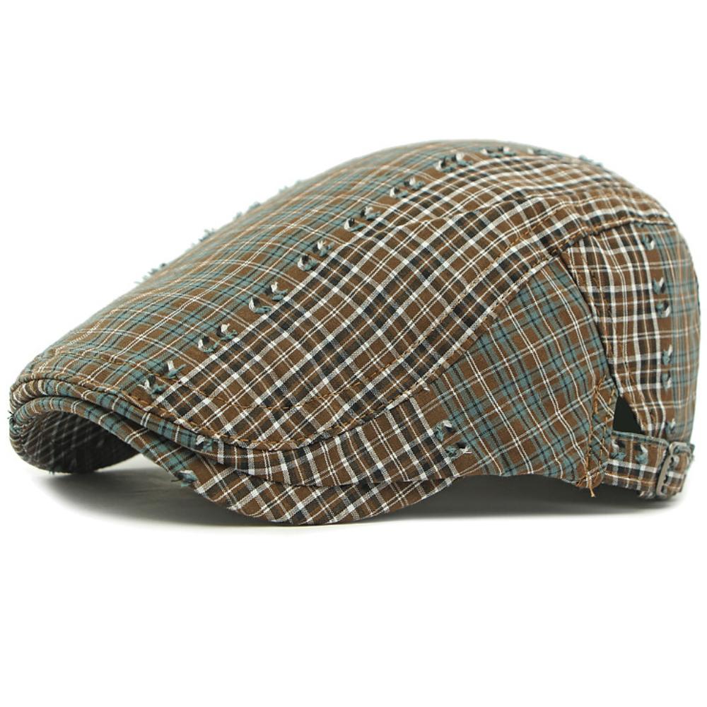 

HT4633 Mens Berets Women Retro Artist Painter Beret Hat Male Female Adjustable Ivy Flat Cap Unisex Spring Summer Plaid Beret Cap 55-60cm Adjustable