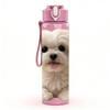 1PC White Fluffy Bichon Puppy 750ml Color Plastic Sports Water Bottle Leakproof Flip Straw Lid Suitable for Sports Office Home Use