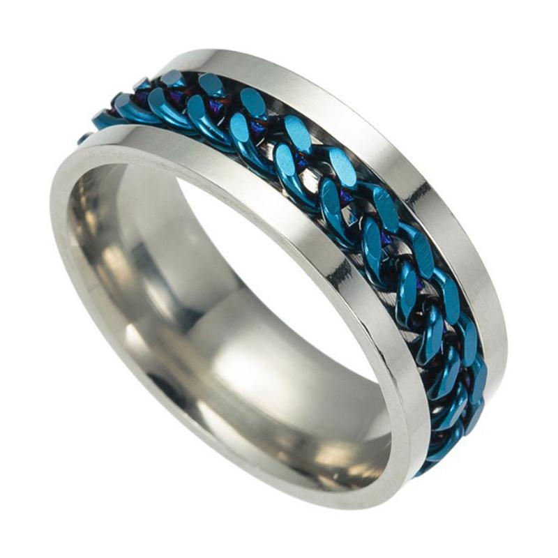 Rotera Roterande Ångest Fidget ringar Titan Rostfritt stål Kedja Spinner Finger Ring För män Blå Guld Färg Svart Punk Rock