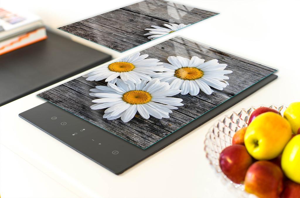 GLAS-SCHUTZPLATTE FÜR DIE KÜCHE 65x52 Gänseblümchen