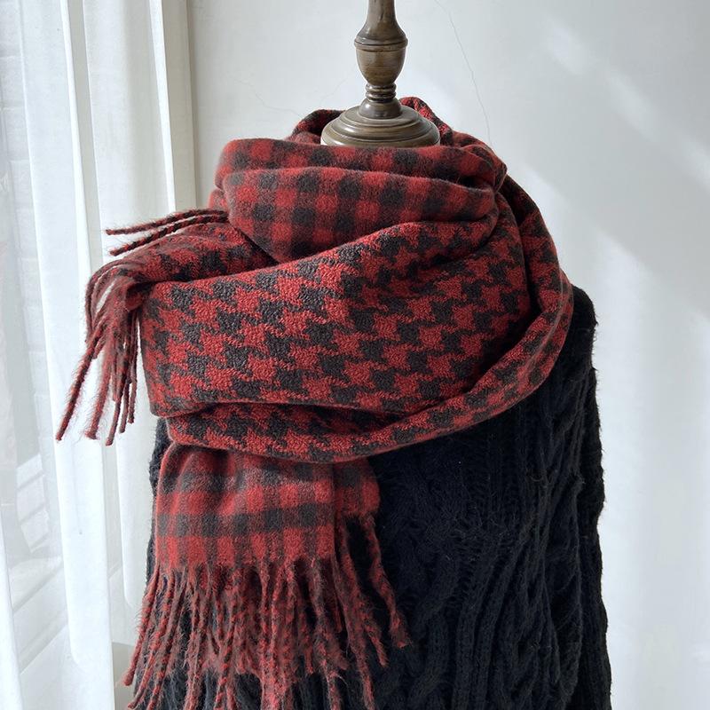 Qiandongge Scarf Women's Autumn and Winter New Double-sided Imitation Cashmere Plaid Shawl Warm and Thickened Scarf