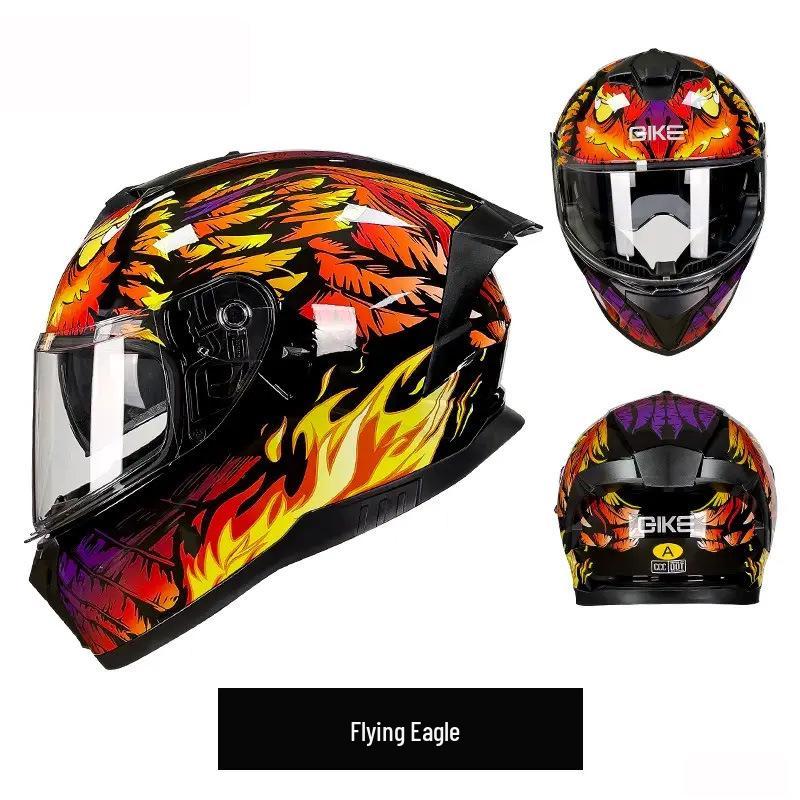 Unisex Double Lens Full Face Motorcycle Helmet with Large Tail Wing