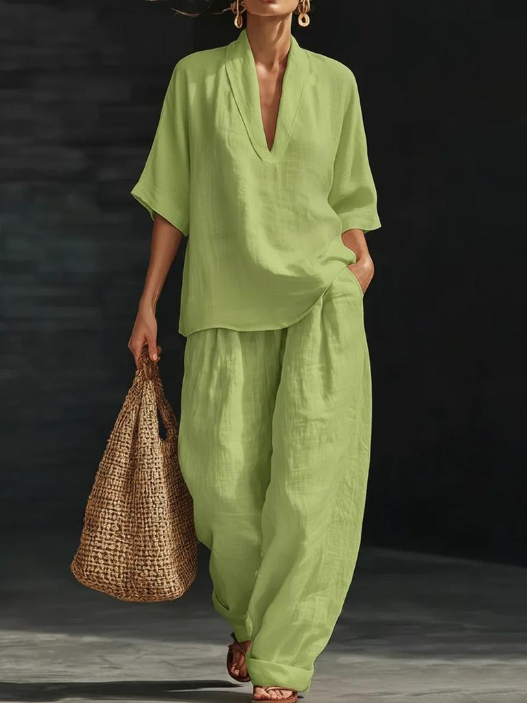 Spring/Summer Women's Loose Casual Comfortable Simple Solid Color Two-Piece Set