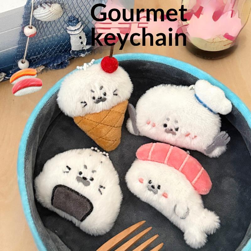 Seal Plush Pendant Stuffed Animal Keychain Cartoon Racket Seal Creative Ornament for Handbag Backpack Charm