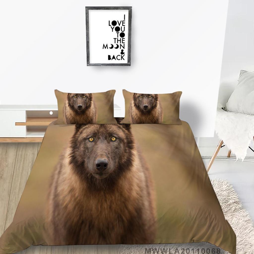 3D Wolf Print Pillowcase and Quilt Cover Full Size Bedroom Home Bedding Set Fashion Home Bedding Gift