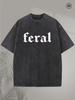 Men's Heavyweight 180GSM Cotton T-Shirt with FERAL Graphic Print - Streetwear Cr