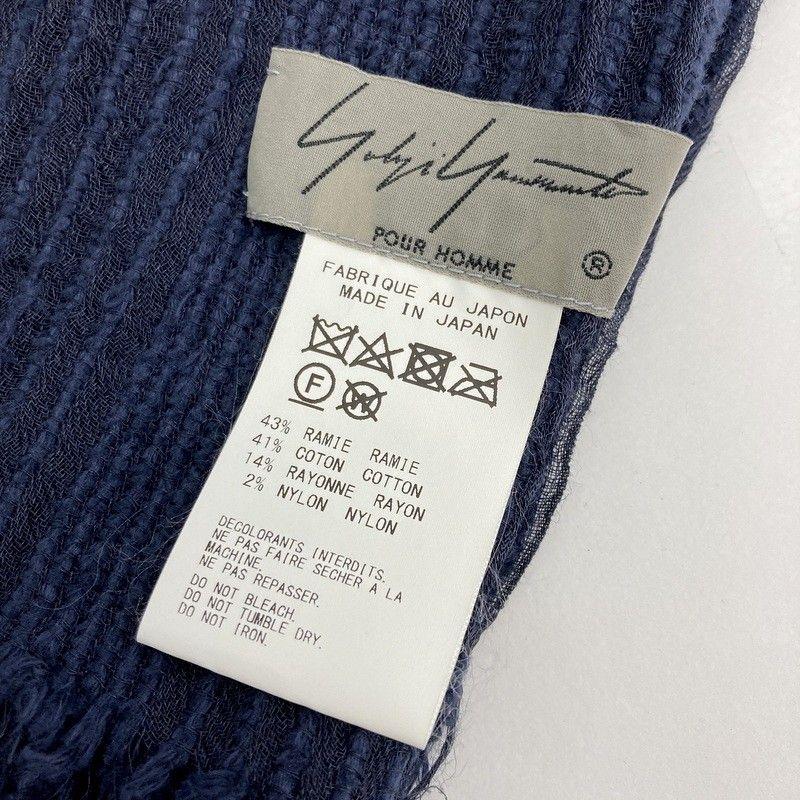 Used Yohji Yamamoto POUR HOMME Yohji Yamamoto Pour Homme Fringe Stole HN-L03-063 Shawl Linen Cotton Navy Men's Accessories SS83
