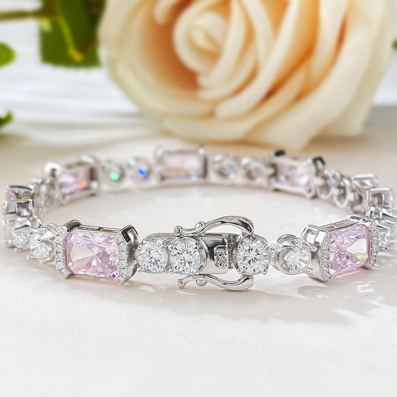 

Longlongjin S925 Silver Ice Flower Cut Pink Diamond 2024 Light Luxury Necklace 18 cm