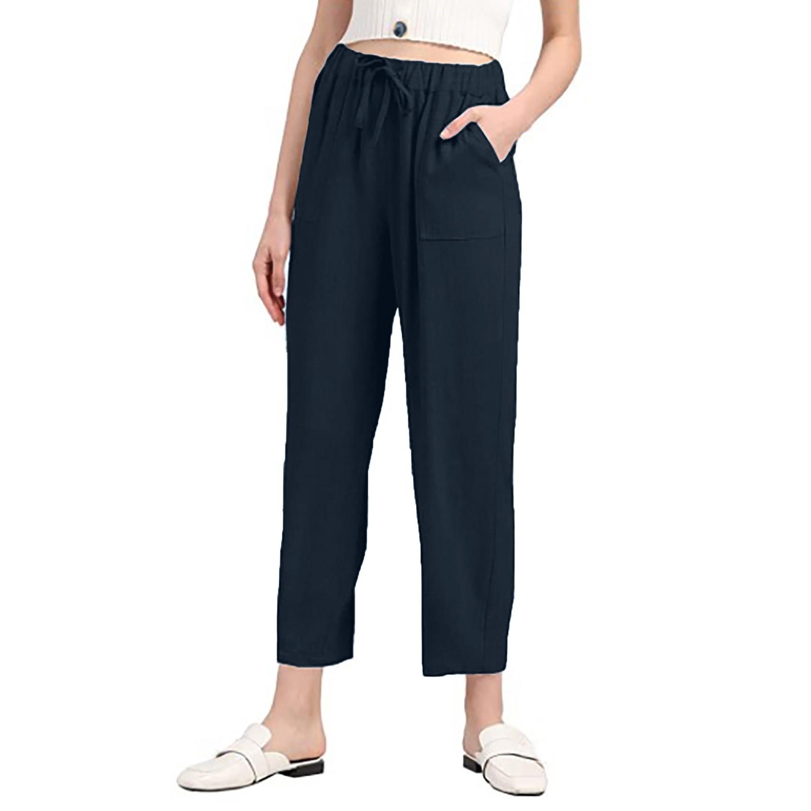 

Fashion Women s Solid Color Loose And Comfortable Pocket Leisure Time Trousers XXXXL темно-синий