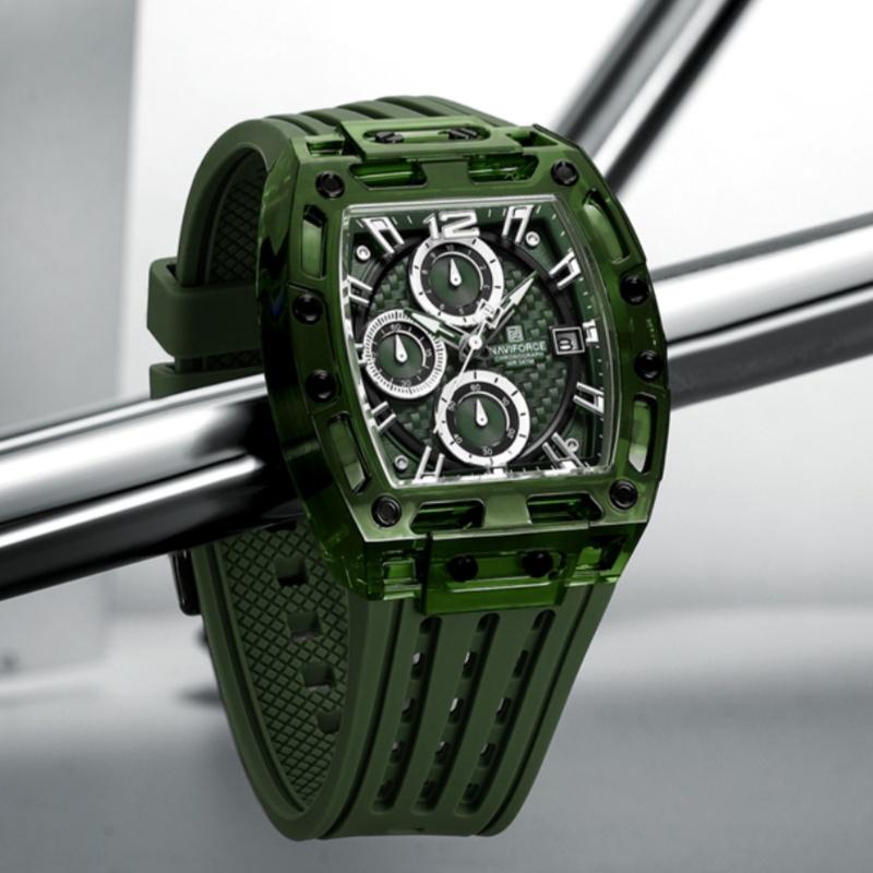 Naviforce 7105 Casual New Chronograph Mul-tifunction Watches Sports Silicone Man Transparent Case Wristwatch Relogio Masculino