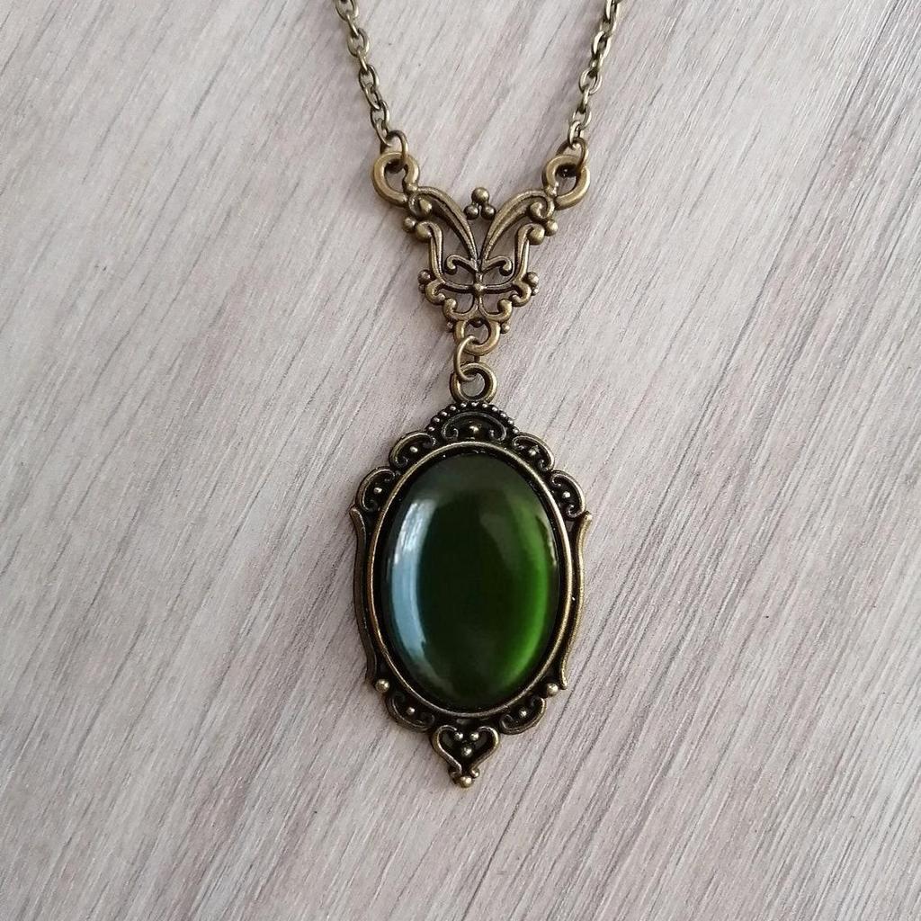 Vintage Grøn Kvarts Krystal Halskæde Imitation af Gammel Metal Halskæde Til Kvinder Vampire Præget Heks Smykke Accessories