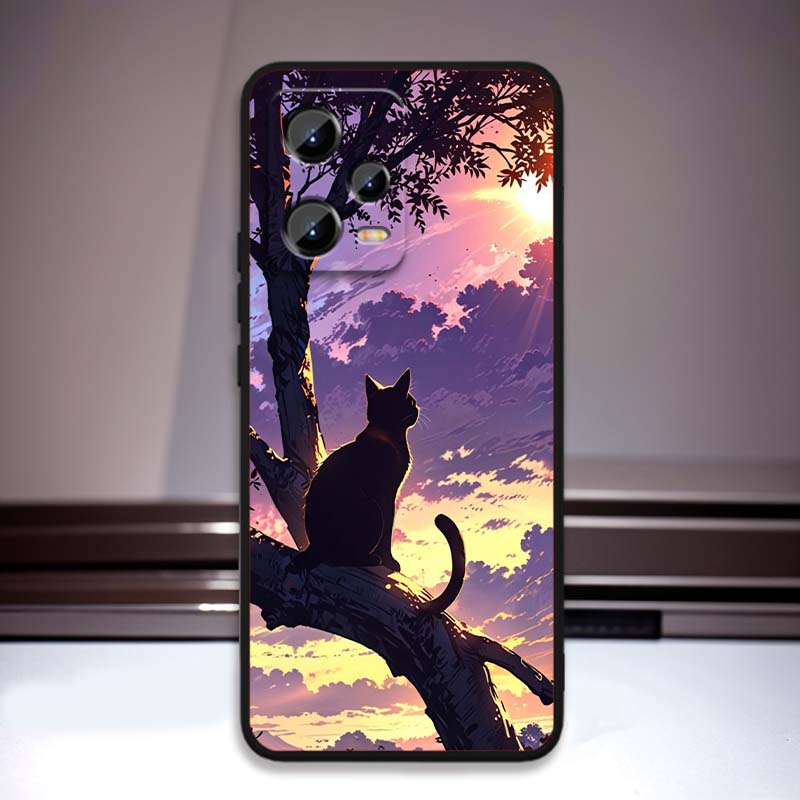 Cartoon Cat Cute For Xiaomi Redmi Note 15 14 13 12 12S 11E 11 11S Pro Plus 4G 5G Black Soft TPU Phone Case