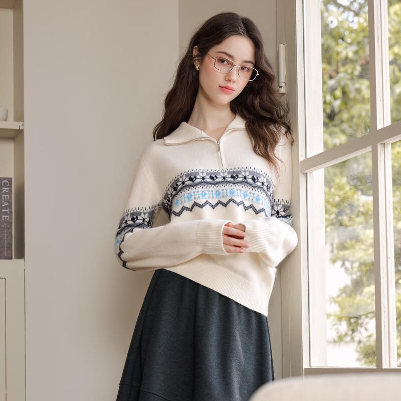 Betu Women's Fair Isle Jacquard Half-Zip Knit Sweater