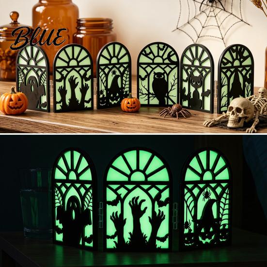 Day And Night Halloween Table Decor Glow-in-the-Dark Decoration Witch Ghost Silhouette Design Space-saving Foldable Props Luminous Ornament,