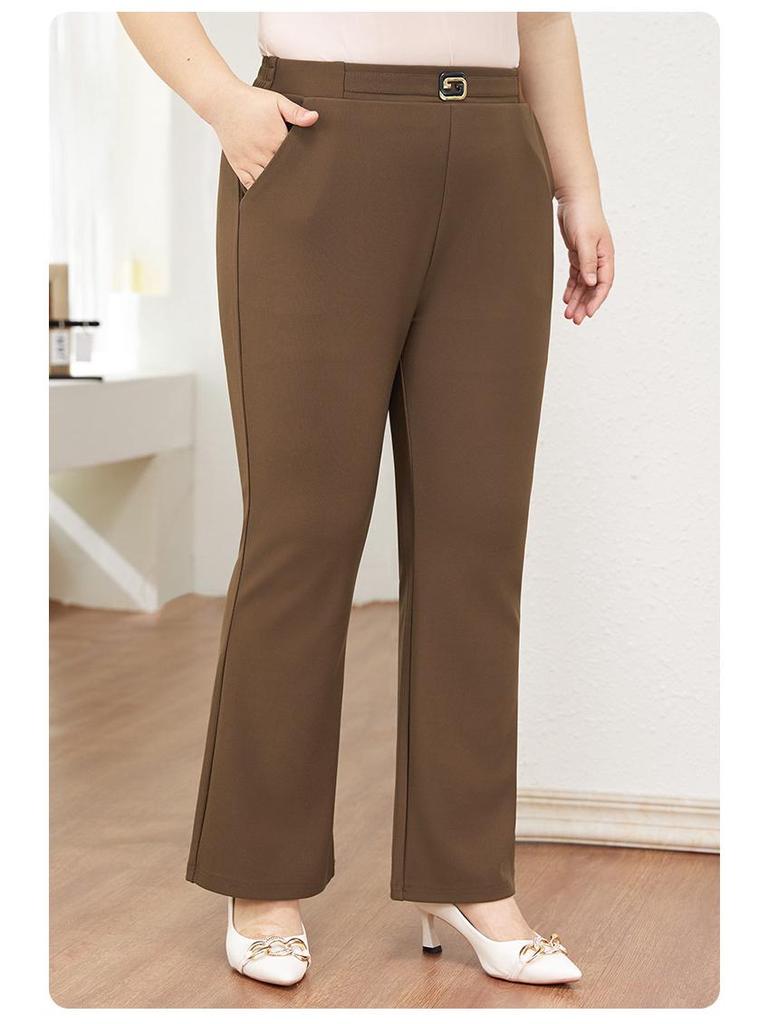 2025 Women's Plus Size High Waist Black Micro Flare Winter Pants - Casual Long Drapey Western Style