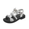 Girls Roman Sandals with Rivet Bow Kids Summer Beach Shoes Soft Sole Children Princess Dress Sandals for Party Wedding