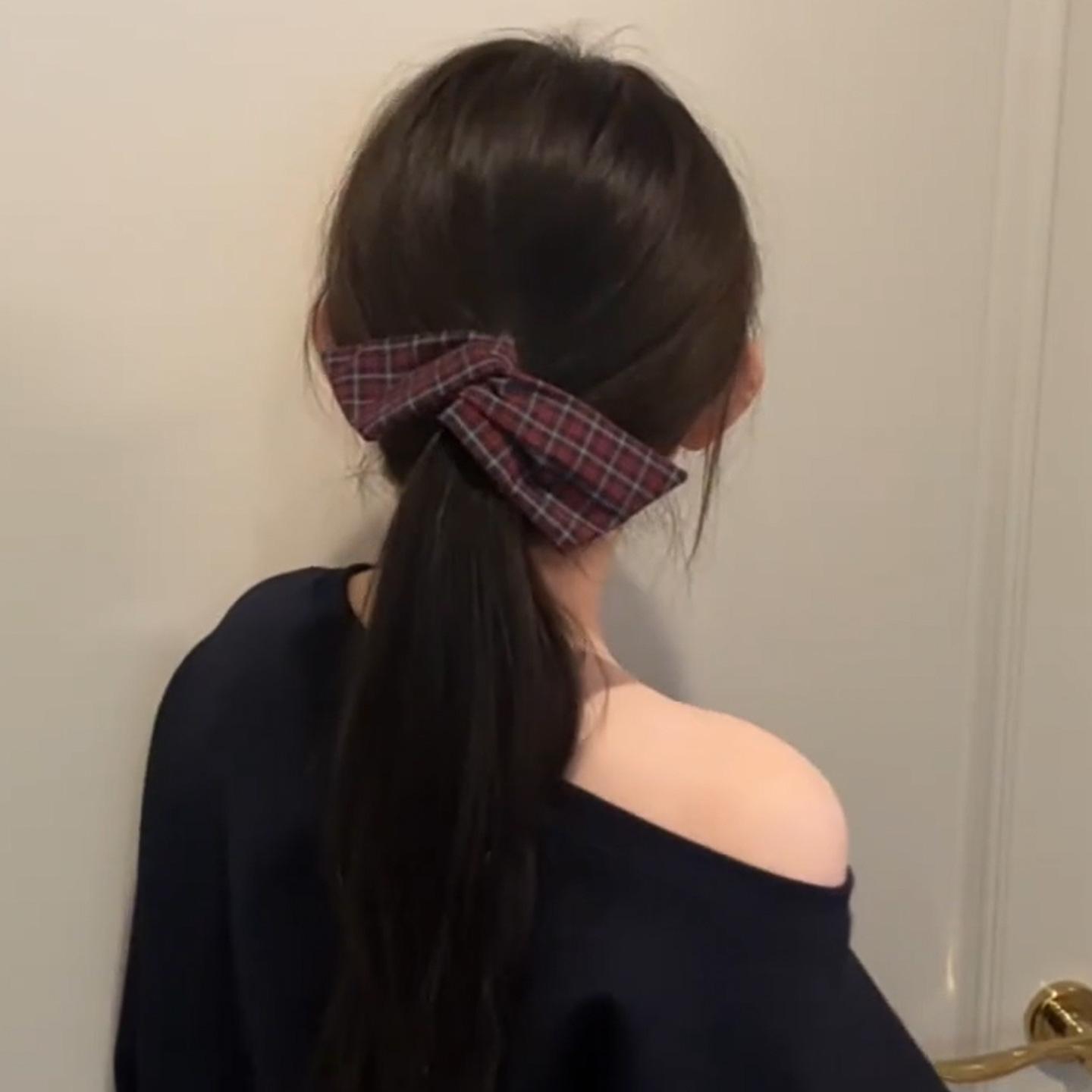 Korean Retro Red Plaid Bow Banana Twist Hair Clip