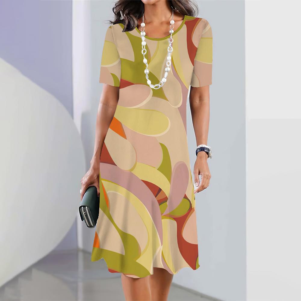 

2026 Spring and Summer New Dresses Outdoor Fashion Short Sleeve Irregular Pattern Print Hawaii Vacation Style Dresses XL