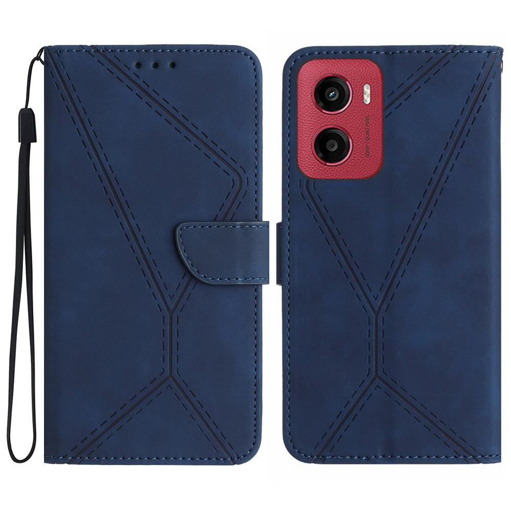 

For Motorola Moto G05 4G Case Skin Touch Lines PU Leather Flip Phone Cover Blue