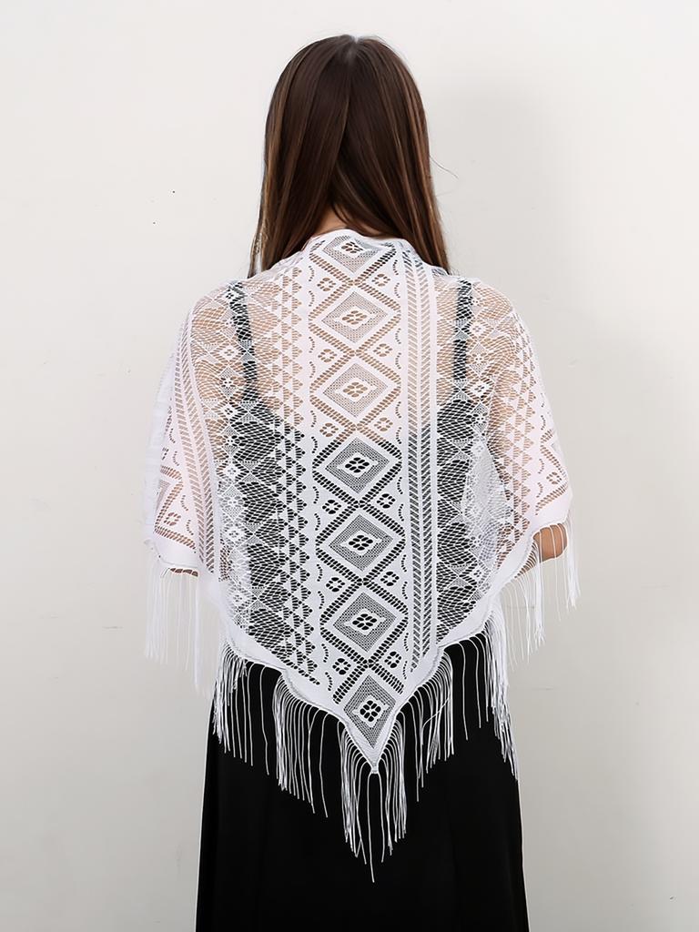 Fashion Lace Hollow Tassel Triangle Scarf Embrodiery Women Headscarf Female Spring Summer Shawls Scarves Long Veil Floral Scarf