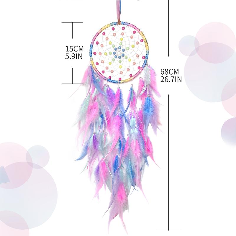 Dream Catcher Hand-woven Colorful Feather Wind Chimes Bedroom Hanging Ornaments Wall Decor Festival Party Gifts Home Accessory