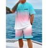 Trendy Gradient Color Short Sleeve T Shirt Shorts Set Plus Size Vacation Beach T-shirt Shorts 2-piece Set Loose Men's Clothing