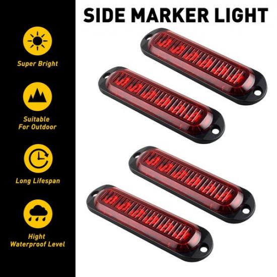 4pcs 6-LED Red Clearance Side Marker Lights Truck Trailer Fit Truck Trailer RV