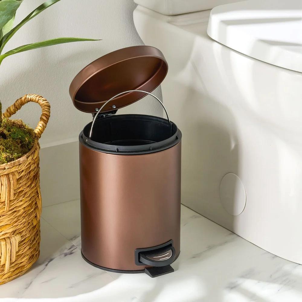 Metal Bathroom Waste Basket Soft Close Step Trash Can Removable Liner Indoor Outdoor Wastebasket Household Commercial Use 1.3