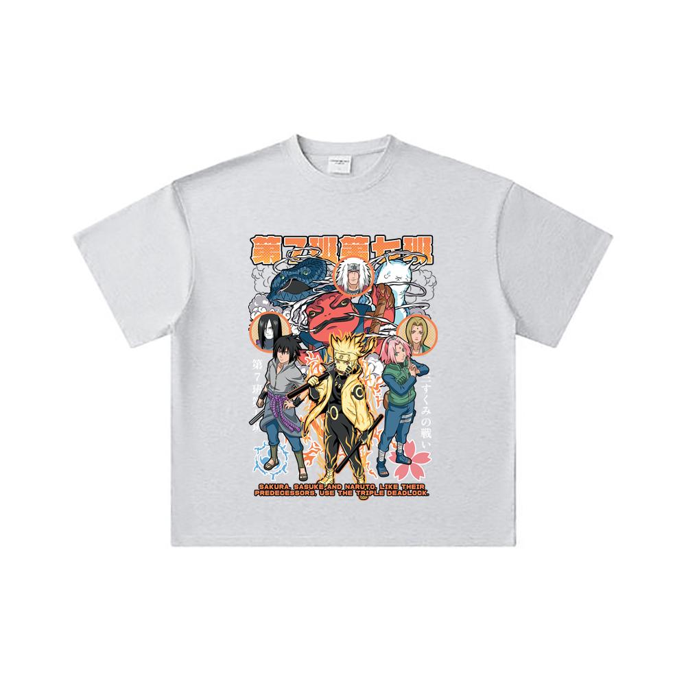 260 GSM Double Yarn 32 Count 100% Cotton Naruto V6 Print Unisex Heavy Cotton T Shirt